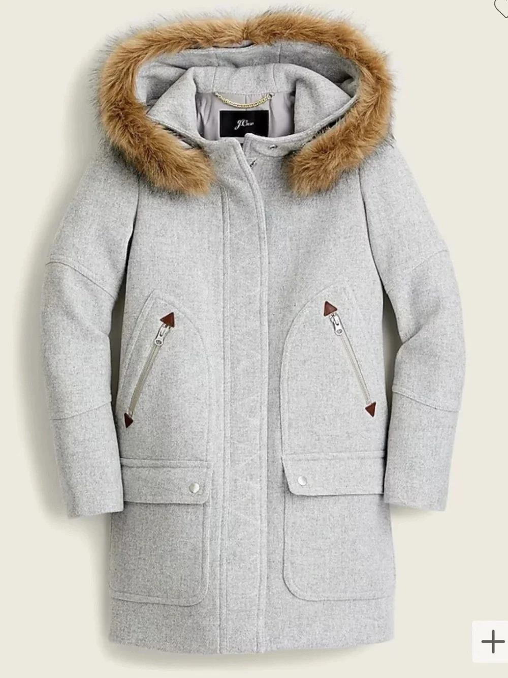J.Crew Wool Nello Gorri Chateau Faux Fur Hood Parka Coat Sz 2 Quiet Luxury Gray - Picture 4 of 16